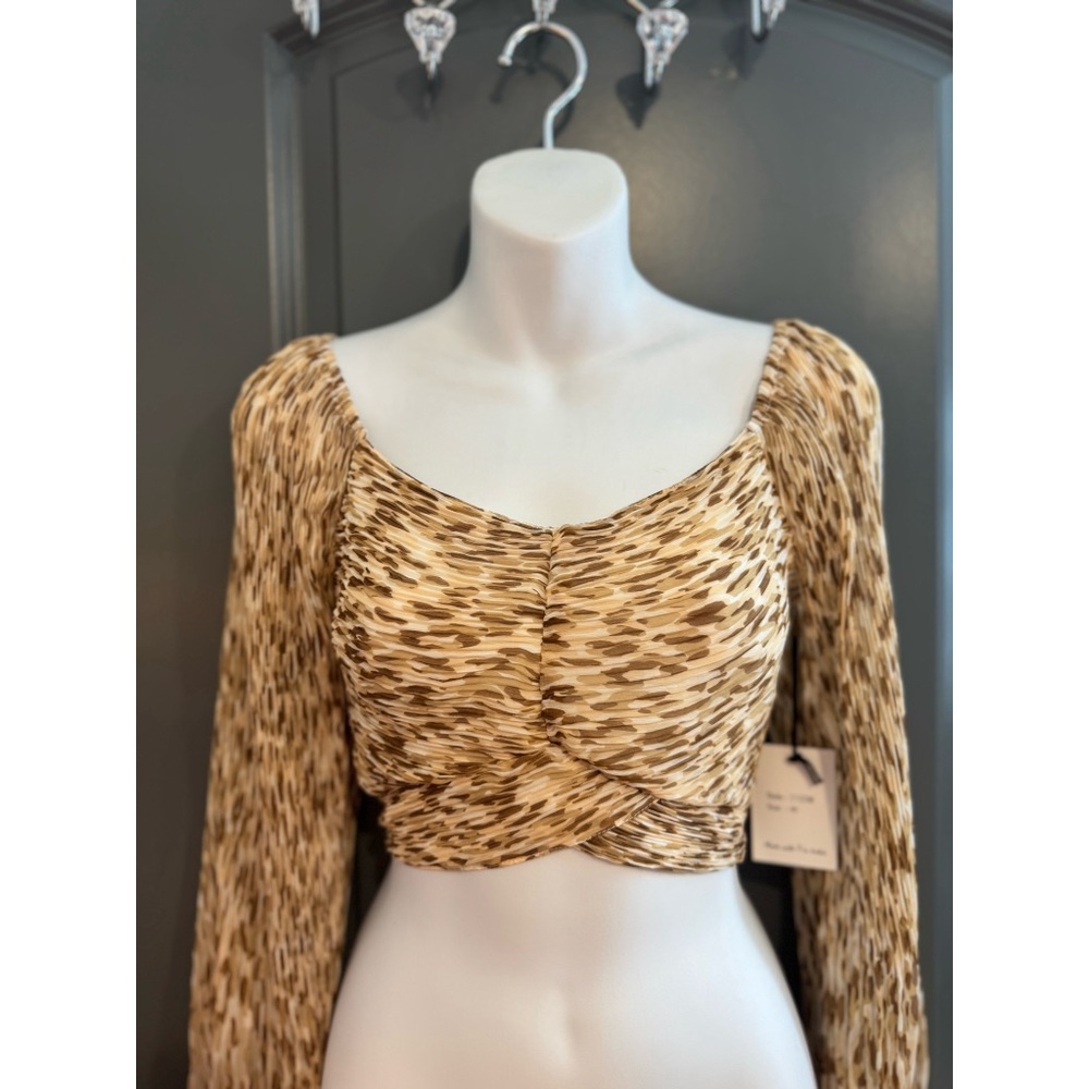 Japna Brown Patterned Long Sleeve Blouse